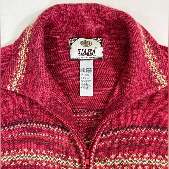 Tiara Fair Isle Knit Zip Cardigan Sweater XL - Vintage Y2K - Picture 3 of 10